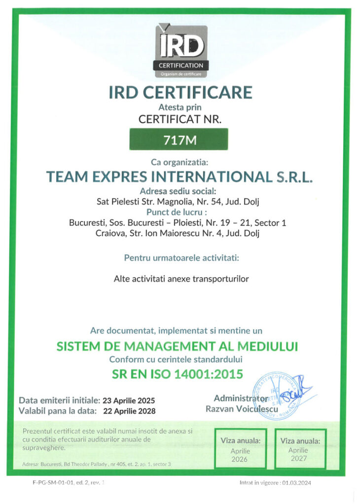 Certificat ISO 14001