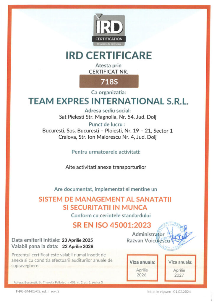 Certificat ISO 45001